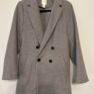H&M Gray Double-Breasted Pea Coat with Notched Lapels